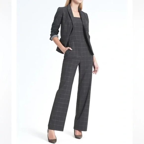 Banana Republic Windowpane Wide Leg Jumpsuit - Picture 1 of 12